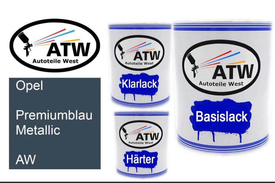 Opel, Premiumblau Metallic, AW: 1L Lackdose + 1L Klarlack + 500ml Härter - Set, von ATW Autoteile West.
